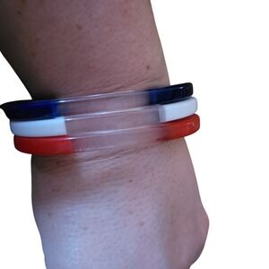 Vintage MCM Red White Blue Square Bangle Bracelet Set Patriotic Stackable 3pc
